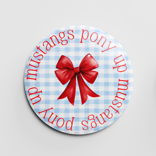 Pony Up Mustangs Gingham Bow 2.25" Button