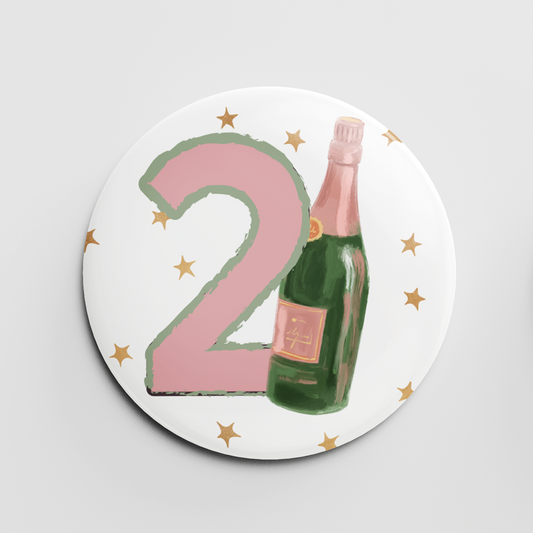 21st Champagne Bottle 2.25" Button